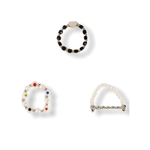 Drie x kralen ringetjes wit/zwart/zilver